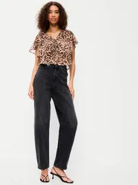 Tiered Ruffle Tie-Front Top - Animal Print — view 3