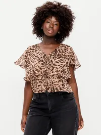Tiered Ruffle Tie-Front Top - Animal Print — view 5