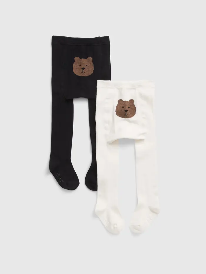 Toddler Bear Tights (2-Pack) - Black white multi