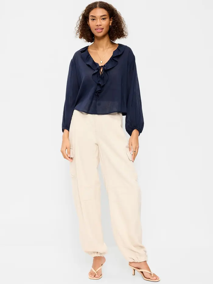 Twill Barrel Cargo Pants - Ecru