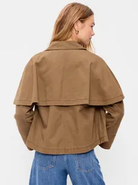 Twill Cape Jacket - BROWN TRUFFLE — view 2