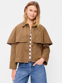 Twill Cape Jacket - BROWN TRUFFLE — view 3