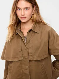 Twill Cape Jacket - BROWN TRUFFLE — view 4