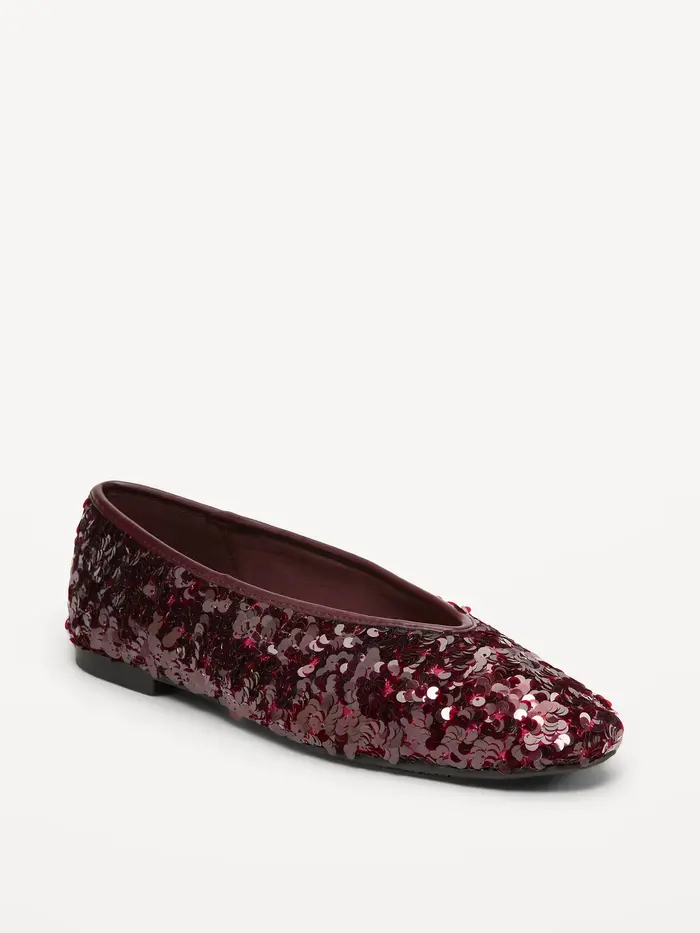 V-Cut Ballet Flats - Sequins