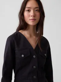 V-Neck Button-Front Mini Dress - Black — view 4
