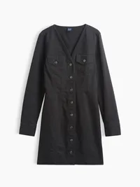 V-Neck Button-Front Mini Dress - Black — view 5