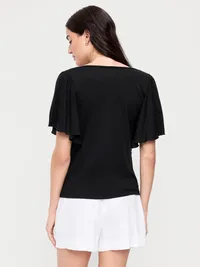 V-Neck Flutter Sleeve Top - Black Jack — view 2