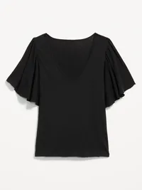 V-Neck Flutter Sleeve Top - Black Jack — view 4