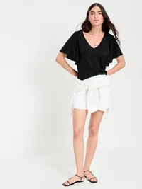 V-Neck Flutter Sleeve Top - Black Jack — view 3