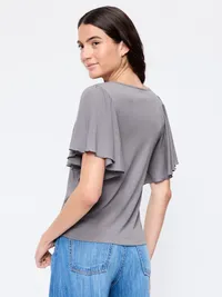 V-Neck Flutter Sleeve Top - Shooting Star — view 2