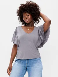 V-Neck Flutter Sleeve Top - Shooting Star — view 5