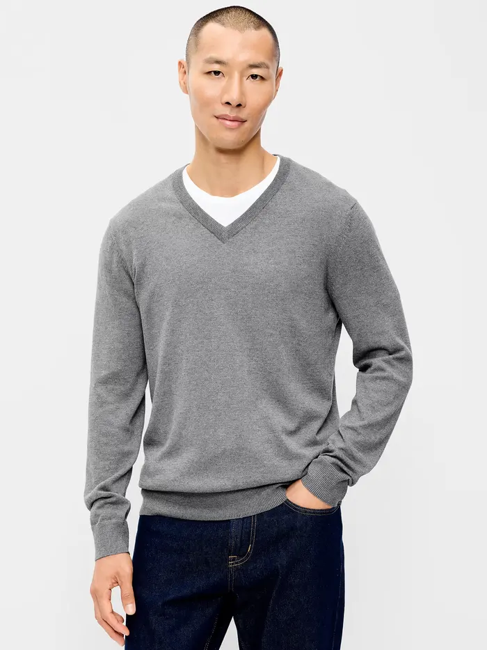 V-Neck Sweater - Medium Gray Heather