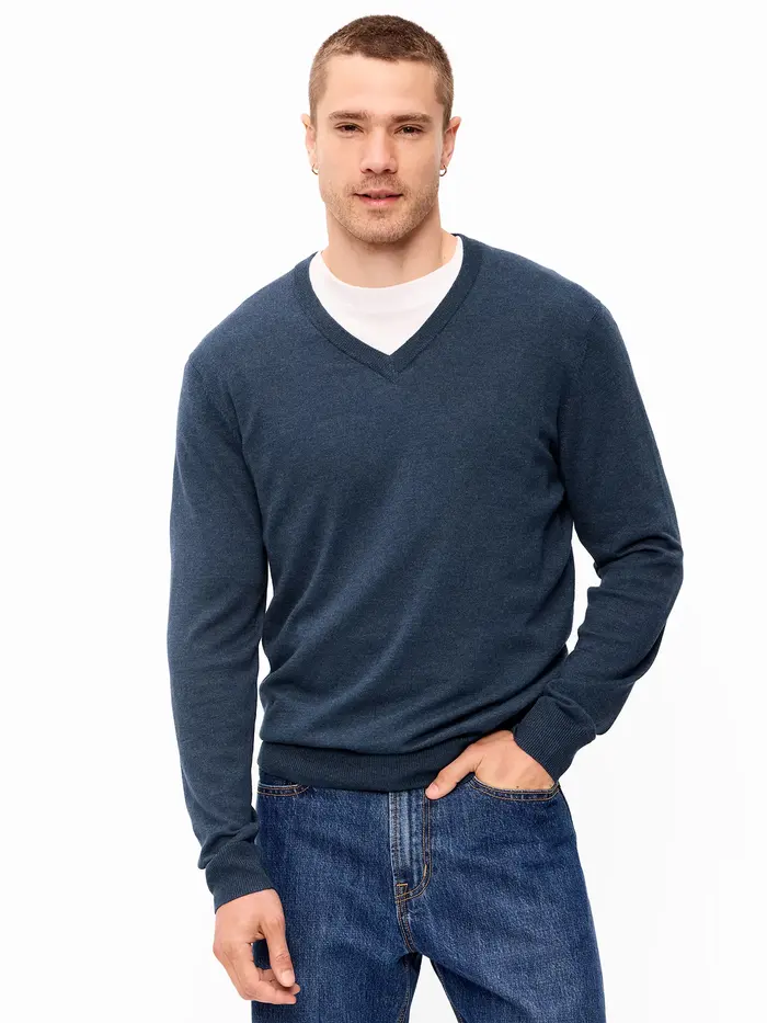V-Neck Sweater - Navy Heather