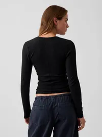 Variegated Rib Top - Black — view 3