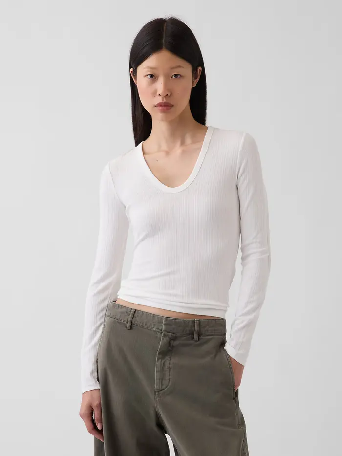 Variegated Rib Top - Fresh white