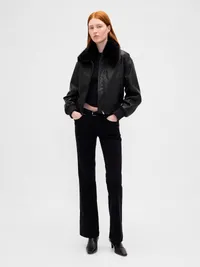Vegan Leather Bomber Jacket - Black — view 2