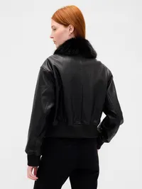 Vegan Leather Bomber Jacket - Black — view 3