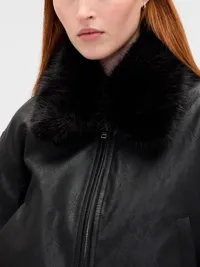 Vegan Leather Bomber Jacket - Black — view 4