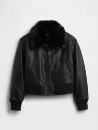Vegan Leather Bomber Jacket - Black — view 5