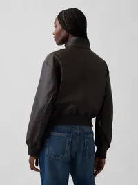 Vegan Leather Bomber Jacket - Dark brown — view 3
