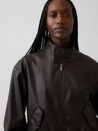 Vegan Leather Bomber Jacket - Dark brown — view 5