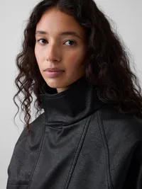 Vegan Leather Oversized Bomber Jacket - Black — view 4