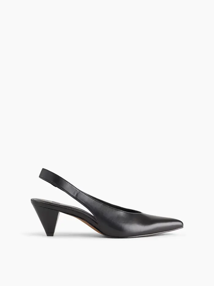 Vegan Leather Slingback Mules - Black