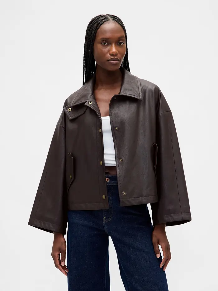 Vegan Leather Swing Jacket - Terra brown