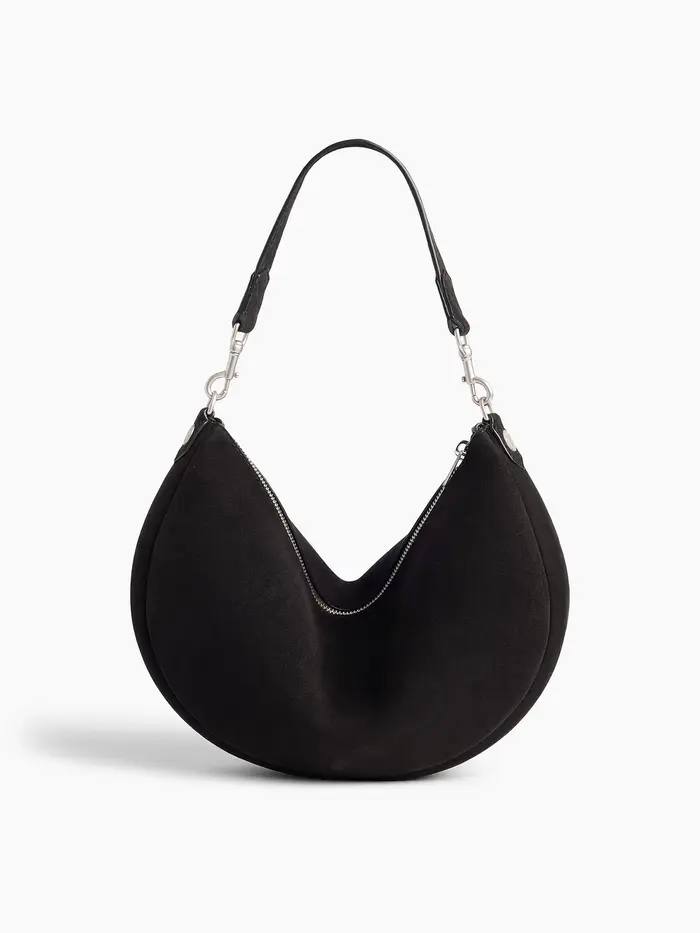 Vegan Suede Crescent Bag - Black
