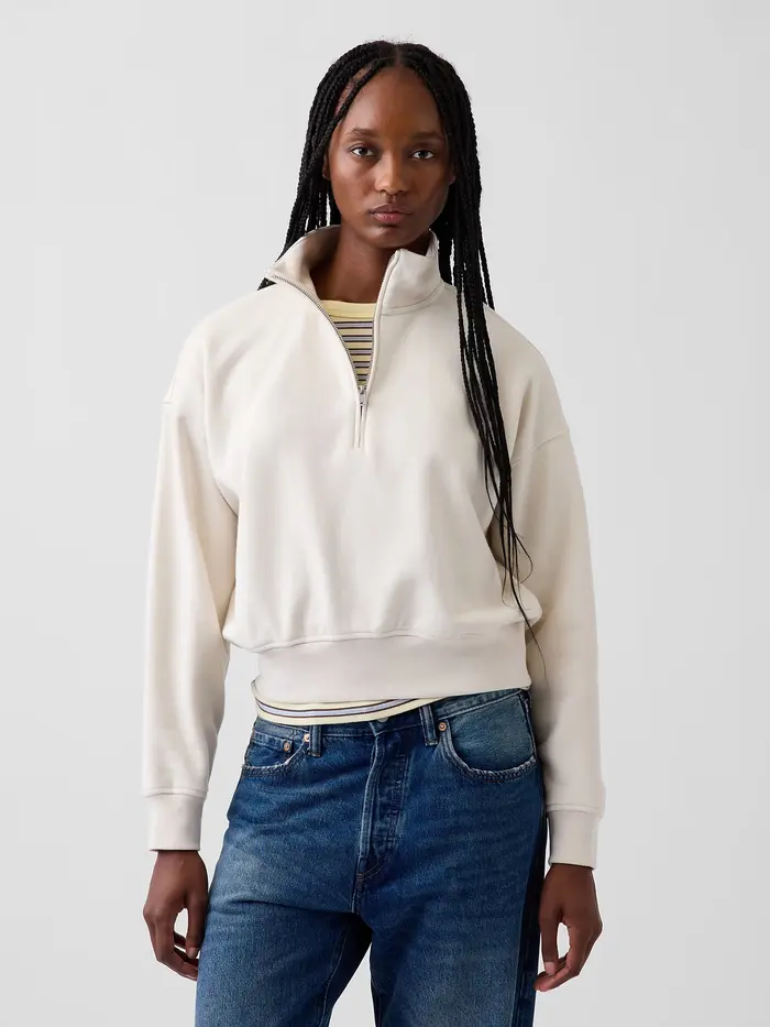 VintageSoft Oversized Half-Zip Wedge Pullover - Birch beige