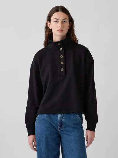 VintageSoft Oversized Henley Pullover - Black