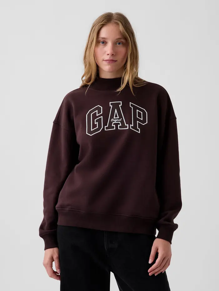 VintageSoft Oversized Mockneck Logo Sweatshirt - Brown