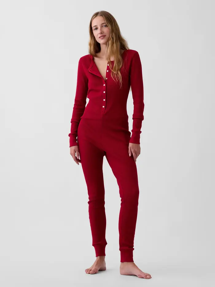 Waffle PJ One-Piece - Sled red
