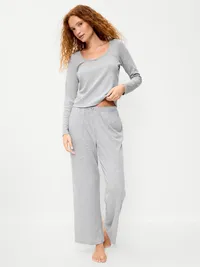 Waffle-Textured Pajama Pants - Heather Gray — view 3