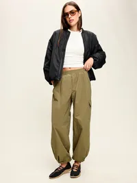 Water-Resistant Oversized Bubble-Hem Zip Bomber Jacket - Black Jack — view 3