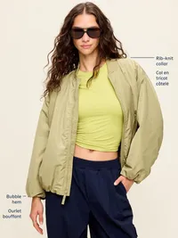 Water-Resistant Oversized Bubble-Hem Zip Bomber Jacket - Black Jack — view 5