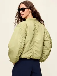 Water-Resistant Oversized Bubble-Hem Zip Bomber Jacket - Micro Green — view 2