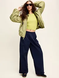 Water-Resistant Oversized Bubble-Hem Zip Bomber Jacket - Micro Green — view 3