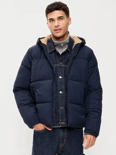 Water-Resistant Puffer Jacket - Navy Blue