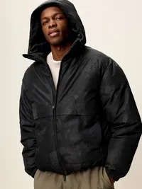 Water-Resistant Utility Puffer Jacket - Black Print — view 3