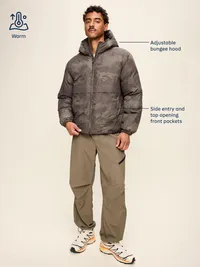 Water-Resistant Utility Puffer Jacket - Brown Print — view 4