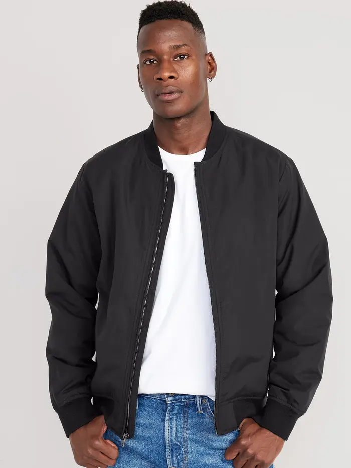 Water-Resistant Zip Bomber Jacket - Black Jack