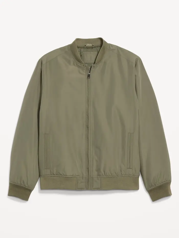 Water-Resistant Zip Bomber Jacket - Stone Wall