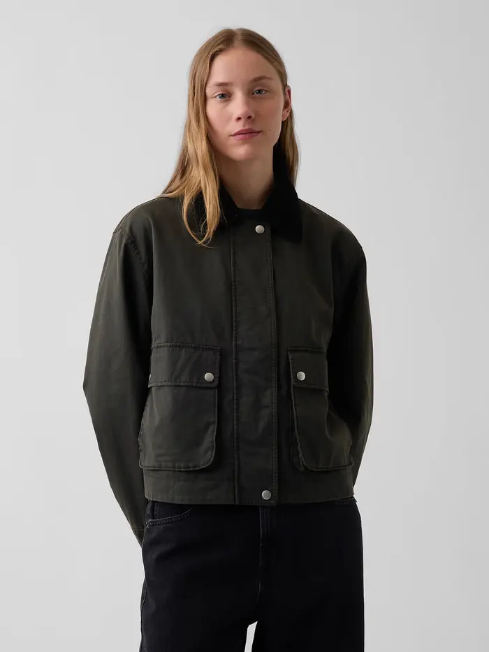 Waxed Canvas Barn Jacket - Peat green