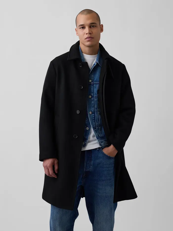Wool-Blend Car Coat - BASIC BLACK