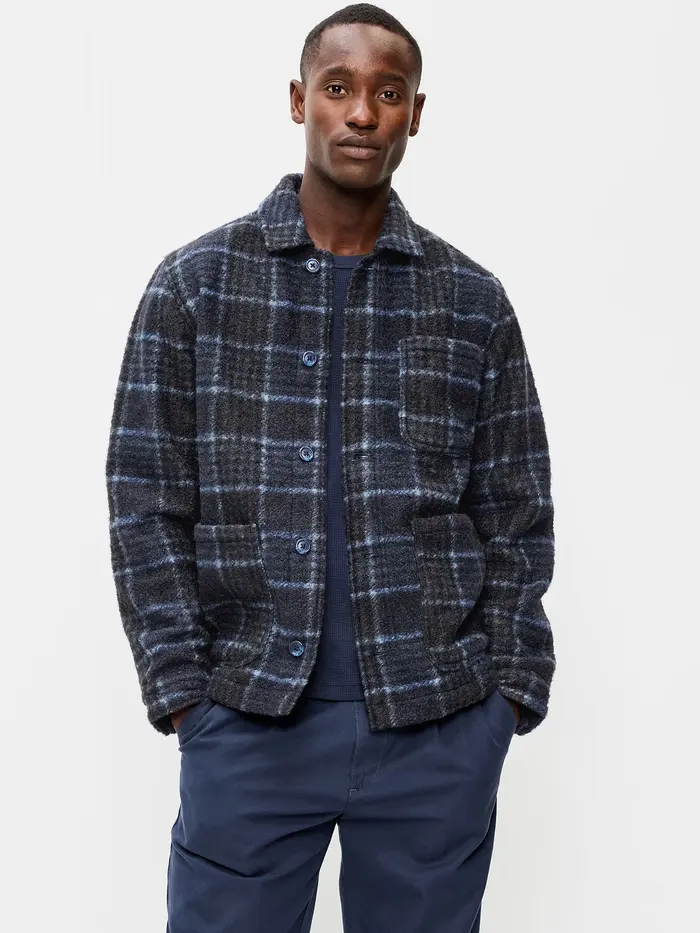 Wool-Blend Chore Jacket - Blue Plaid