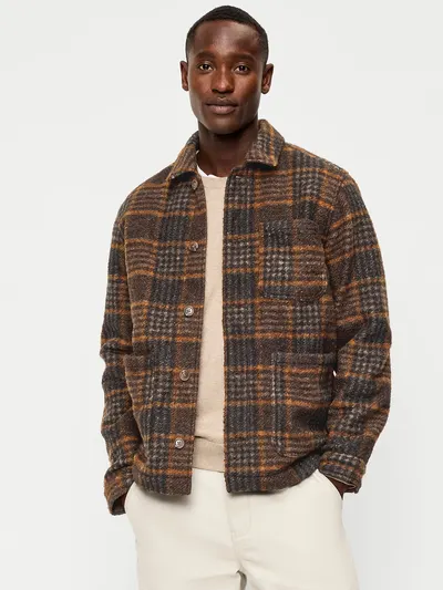 Wool-Blend Chore Jacket - Brown Plaid