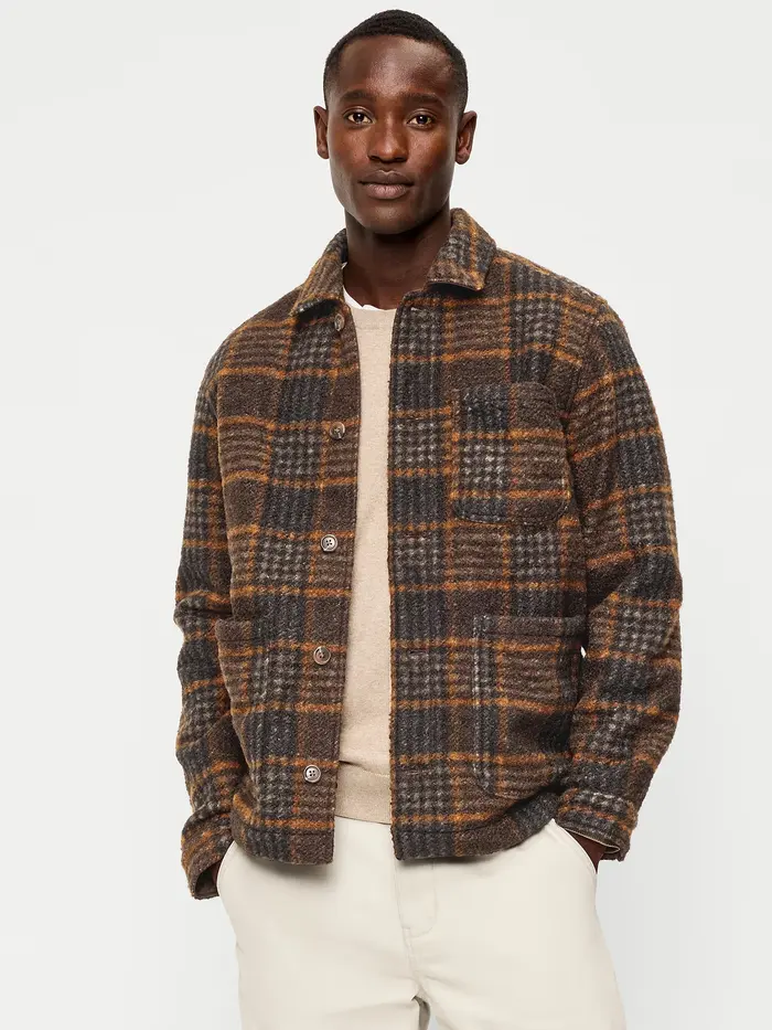 Wool-Blend Chore Jacket - Brown Plaid