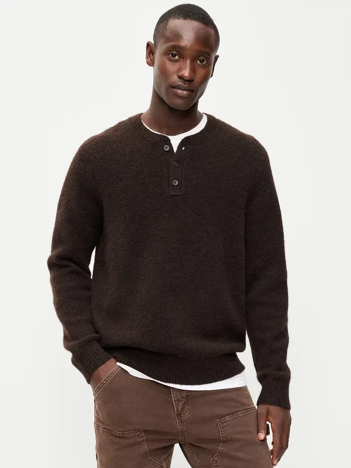 Wool-Blend Henley Sweater - Dark Walnut