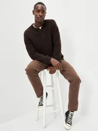 Wool-Blend Henley Sweater - Dark Walnut — view 3